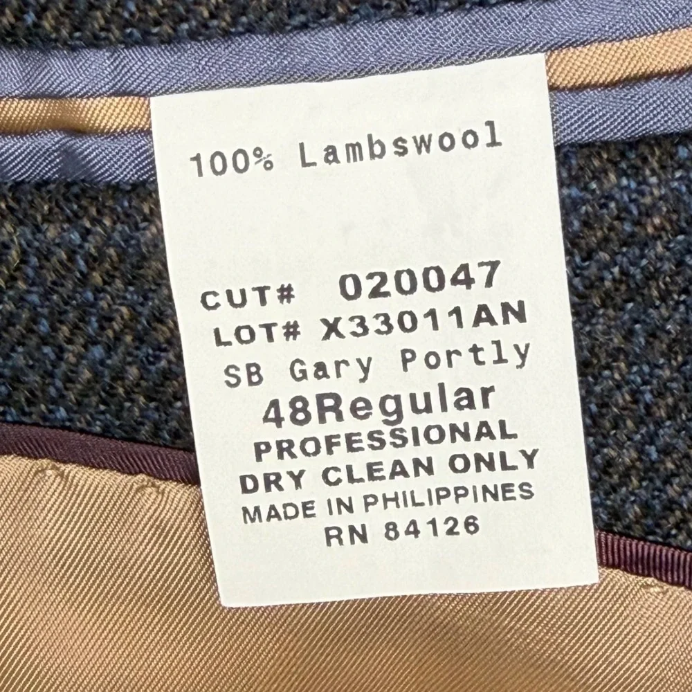 Haspel 48R Lambswool Sport Coat Brown Houndstooth Blazer Mens 48 Regular